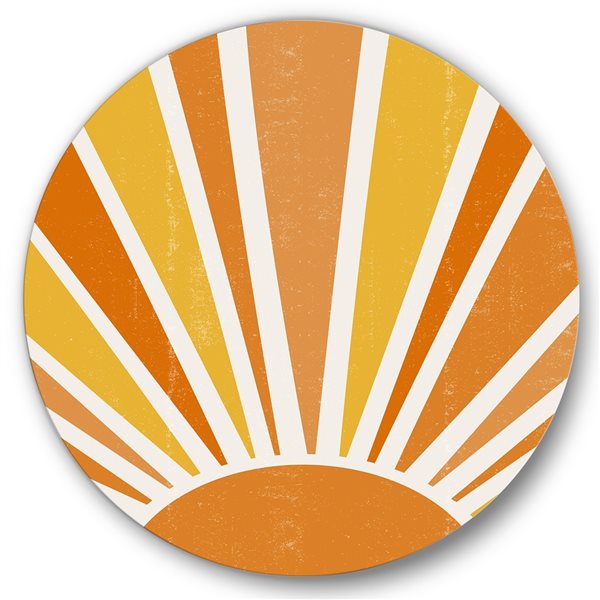 Designart 23-in H x 23-in W Minimalist Bright Shining Orange Sun Rays II - Modern Metal Circle Art