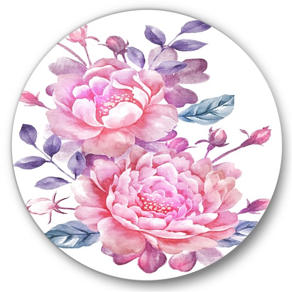 Designart 36-in H x 36-in W Pink Retro Flowers with Blue Leaves ...
