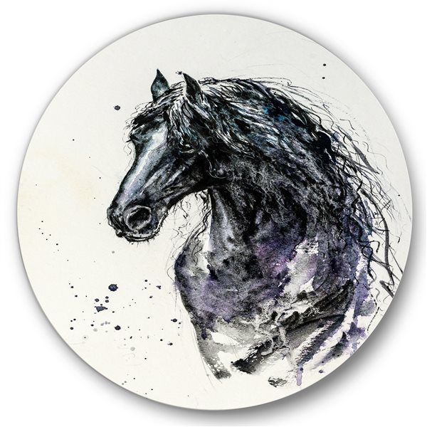 Designart 23-in H x 23-in W Portrait of Friesian Horse With Long Manes ...