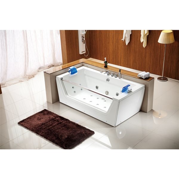 Bouticcelli Diomira 33-in W x 61-in L Glossy Acrylic Back Center Drain Freestanding Whirlpool Bathtub, Faucet Included
