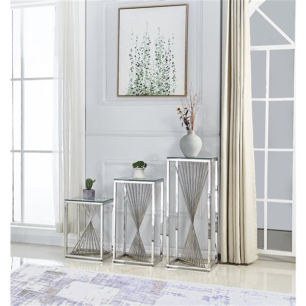 HomeTrend Prisma 18-in Silver Glass Square End Table