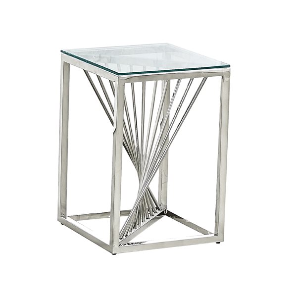 Table d'appoint carrée en verre de 18 po Prisma par HomeTrend, argent