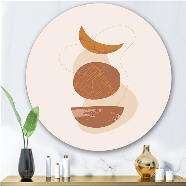 Designart Frameless 29-in x 29-in Moon and Sun Shapes in Retro Terracotta Tones I Modern Circle Wall Art