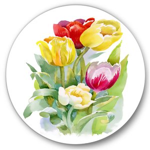Designart Frameless 36-in x 36-in Bouquet of White and Red Tulips Traditional Metal Circle Wall Art