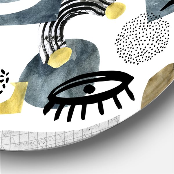 Designart Frameless 36-in x 36-in Collage of Eyes and Doodles in Style I Modern Metal Circle Wall Art