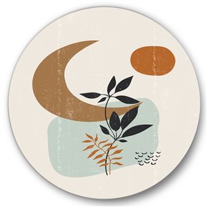 Designart Frameless 23-in x 23-in Sun and Moon with Minimal Plants Modern Metal Circle Wall Art