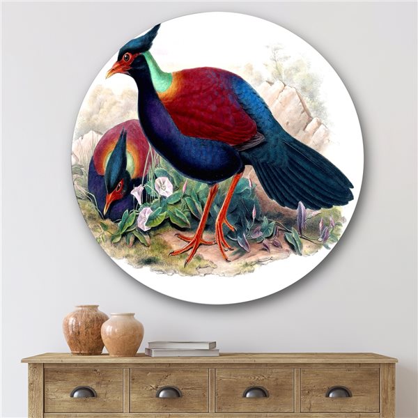 Designart 29-in 29-in Vintage Birds in the Wild II Traditional Metal Circle Wall Art