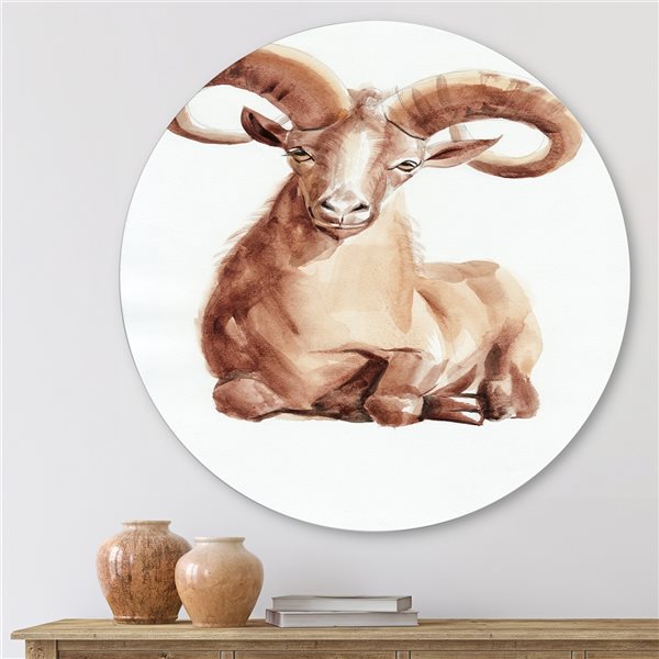 Designart 23-in 23-in Portrait of Wild Ram with Mighty Horns II Metal Circle Wall Art