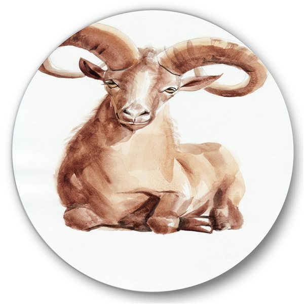 Designart 23-in 23-in Portrait of Wild Ram with Mighty Horns II Metal Circle Wall Art