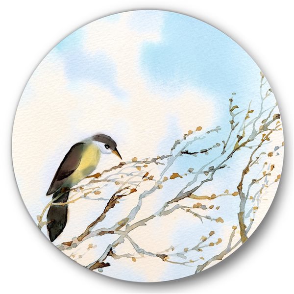 Designart 36-in 36-in Bird on Old Bare Tree with Blue Cloudy Sky Traditional Circle Art