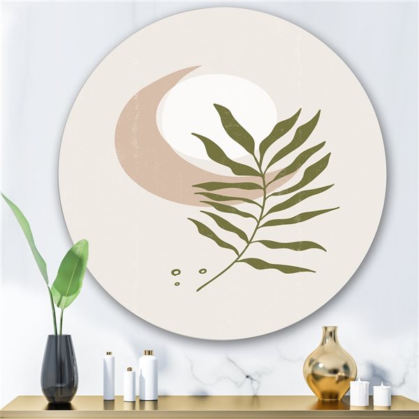 Designart 29-in 29-in Geometrical Moon with Leaf II Modern Metal Circle Wall Art