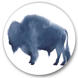 Designart 23-in 23-in Navy Blue Bison Silhouette Farmhouse Metal Circle Wall Art
