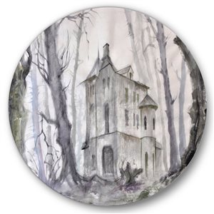 Designart 29-in 29-in Haunted Castle in the Woods Traditional Metal Circle Wall Art