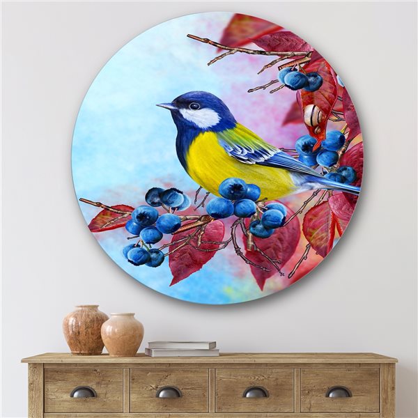 Designart 36-in 36-in Bright Bird Bullfinch Sitting on a Branch II Traditional
