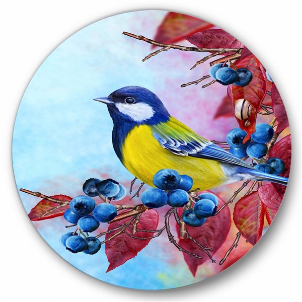 Round Metal Blue Tit Wall Art 