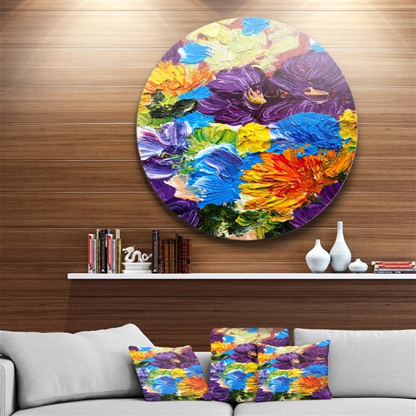 Designart 11-in 11-in Heavily Textured Abstract Flowers' Abstract Circle Metal Wall Art