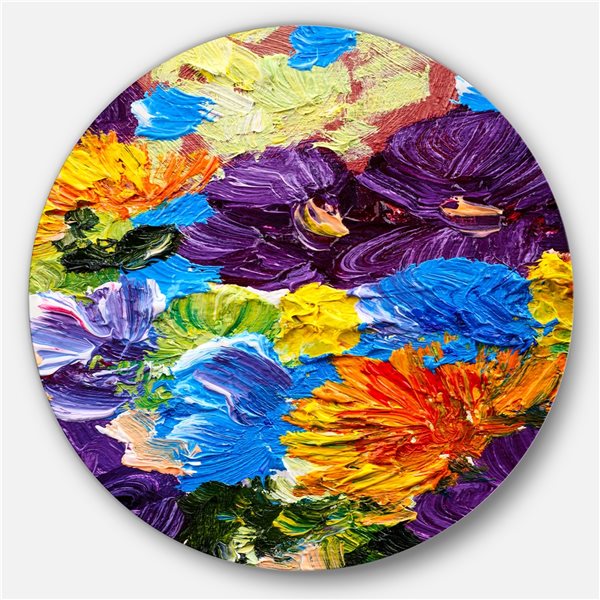 Designart 11-in 11-in Heavily Textured Abstract Flowers' Abstract Circle Metal Wall Art