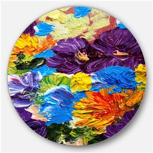 Designart 11-in 11-in Heavily Textured Abstract Flowers' Abstract Circle Metal Wall Art