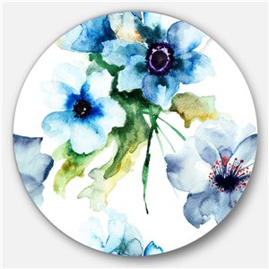 Designart 29-in 29-in Seamless Summer Blue Flowers' Floral Metal Circle Wall Art