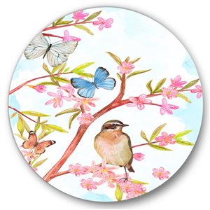 Designart 29-in 29-in Clever Bird Sitting on Branch of A Spring Tree Traditional
