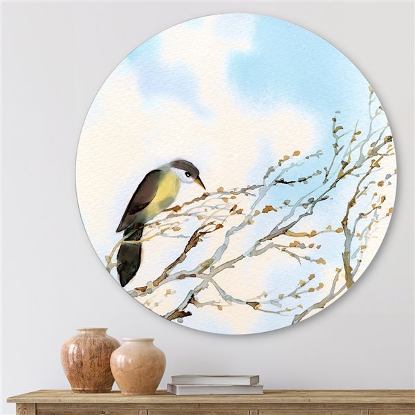 Designart 23-in 23-in Bird on Old Bare Tree with Blue Cloudy Sky Traditional Circle Art
