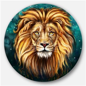 Designart 36-in 36-in Lion Head in Blue' Animal Circle Metal Wall Art