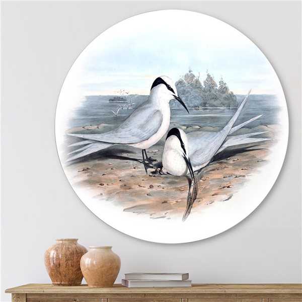 Designart 23-in 23-in Vintage Birds in the Wild IX Traditional Metal Circle Wall Art