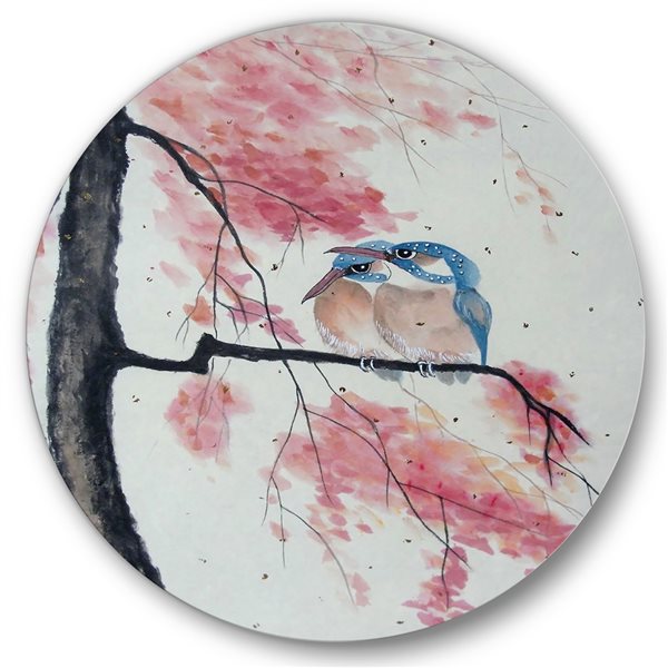 Designart 36-in 36-in Two Kingfisher Birds Sit on a Flowering Branch ...