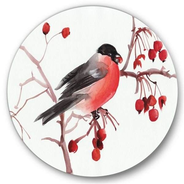 Designart 23-in 23-in Bullfinch Bird on a Branch Traditional Metal ...