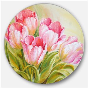 Designart 29-in 29-in Bunch of Tulips Oil Painting' Floral Circle Metal Wall Art