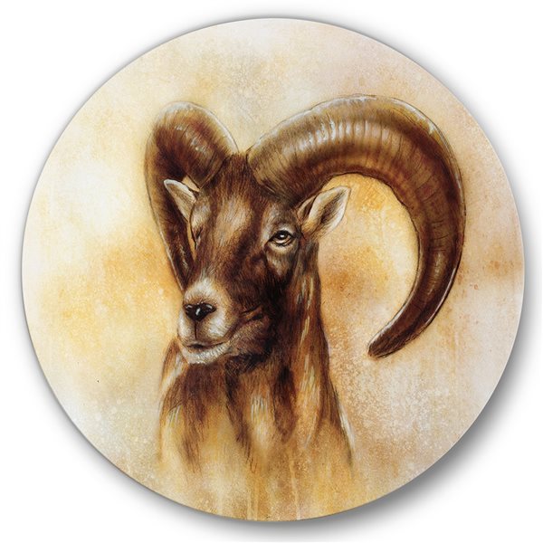 Designart 36-in 36-in Portrait of Wild Ram with Mighty Horns I Modern