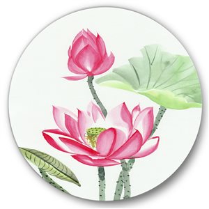 Designart 23-in 23-in Vintage Pink Lotus Flower Traditional Metal Circle Wall Art