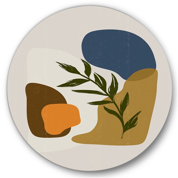 Designart 23-in 23-in Botanical Minimalist Shapes with Green Leaf Modern Circle Art