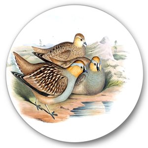 Designart 36-in 36-in Vintage Birds in the Wild III Traditional Metal Circle Wall Art