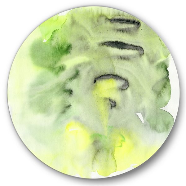 Designart 23-in 23-in Abstract Pond of Green and Yellow Modern Metal Circle Wall Art