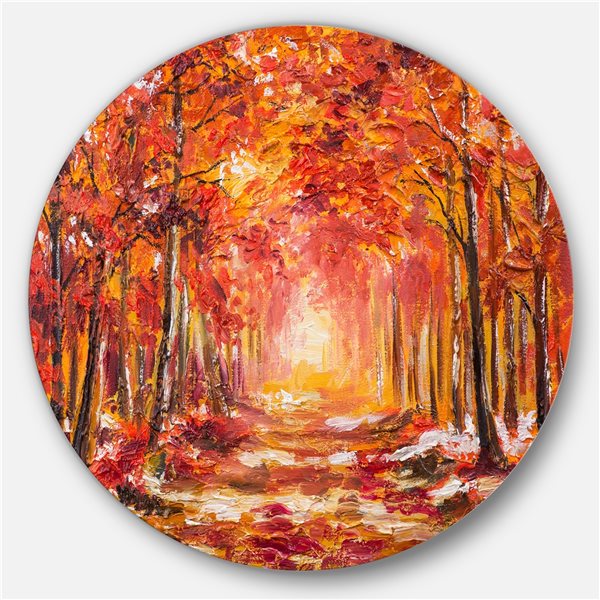 Designart 23-in 23-in Autumn Forest in Red Shade' Landscape Circle ...