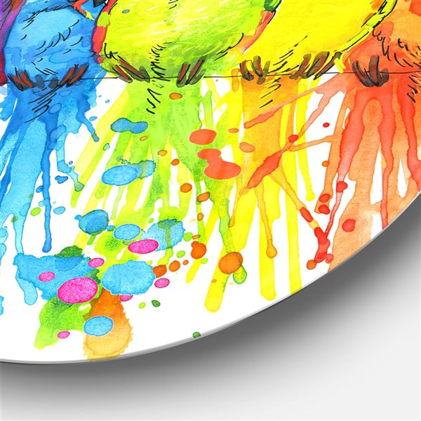Designart 23-in 23-in Colorful Parrots Illustration' Animal Metal Circle Wall Art