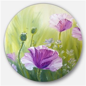 Designart 36-in 36-in Purple Poppies in Morning' Floral Circle Metal Wall Art