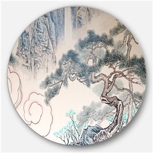 Designart 36-in x 36-in Chinese Blue Tree Art Floral Metal Artwork