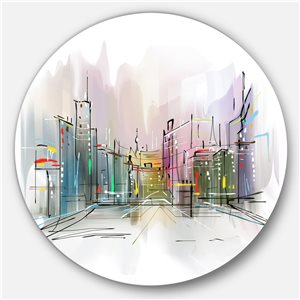 Designart 11-in x 11-in City in a Distance Illustration Circle Metal Art