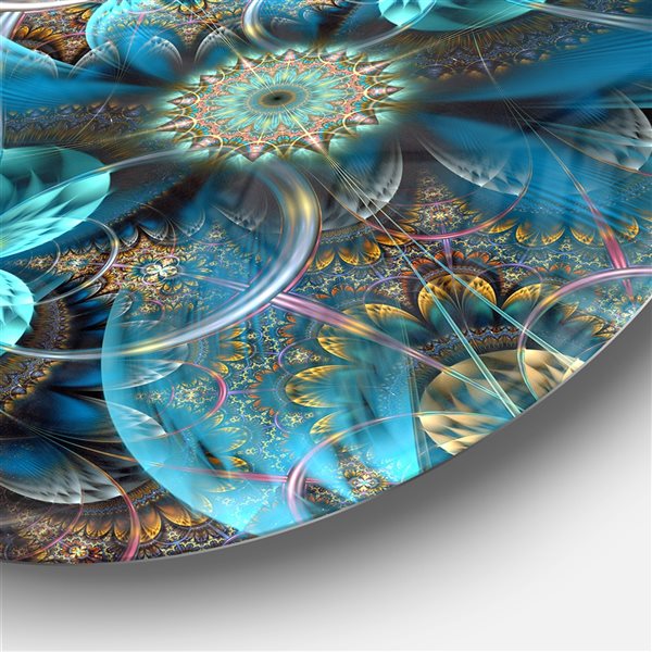 Designart 11-in x 11-in Fractal Blue Flowers Floral Circle Metal Wall Art