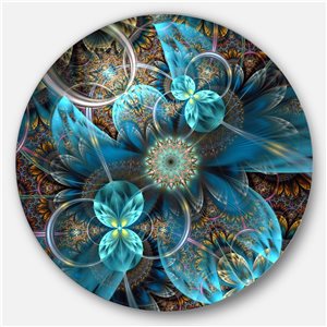 Designart 11-in x 11-in Fractal Blue Flowers Floral Circle Metal Wall Art