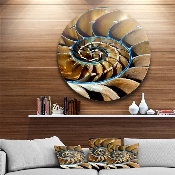 Designart 11-in x 11-in Brown Large Nautilus Shell Abstract Circle Metal Wall Art