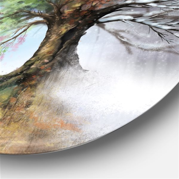 Designart 36-in x 36-in Tree with Four Seasons Tree Painting Circle Metal Wall Art