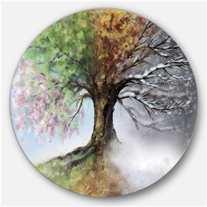 Designart 36-in x 36-in Tree with Four Seasons Tree Painting Circle Metal Wall Art