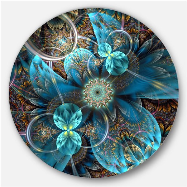 Designart 29-in x 29-in Fractal Blue Flowers Floral Circle Metal Wall Art