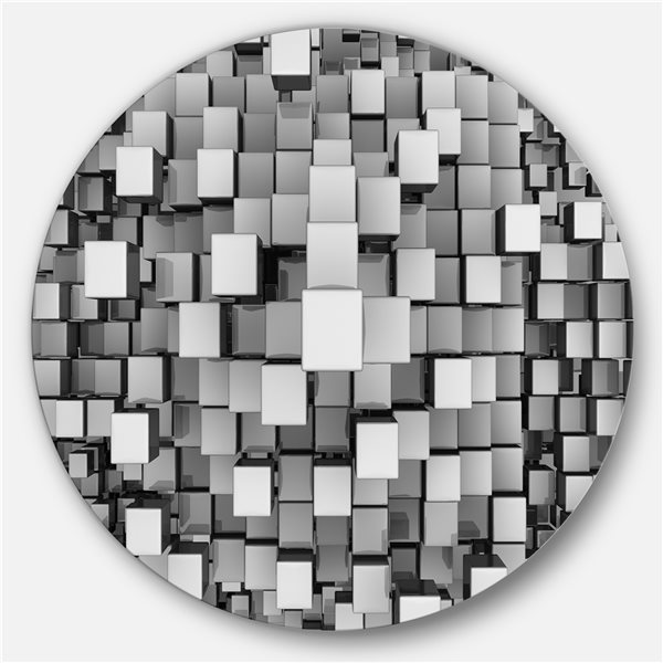 Designart 23in x 23in Black and Grey Cubes Contemporary Circle Metal