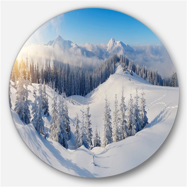 Designart 36-in x 36-in Winter Mountains Panorama Photography Circle ...