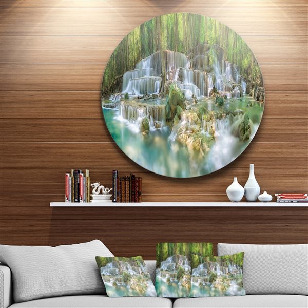 Designart 23-in x 23-in Level 6 of Huaimaekamin Waterfall Circle Metal Wall Art