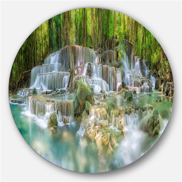 Designart 23-in x 23-in Level 6 of Huaimaekamin Waterfall Circle Metal Wall Art